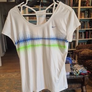 Nike Women's  Dry-fit top with Blue and Green Wave Design